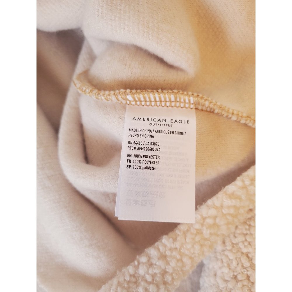 American Eagle Ivory Long Sleeve Crewneck Pullover Sherpa Sweatshirt, Size XS - Picture 7 of 7